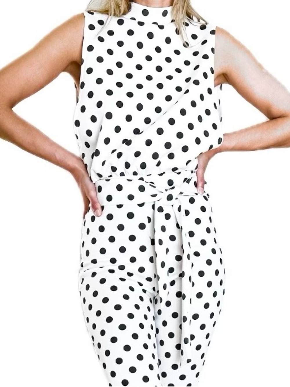 PrettyLittleThing White Sleeveless Polka Dot Jumpsuit with Black Spots